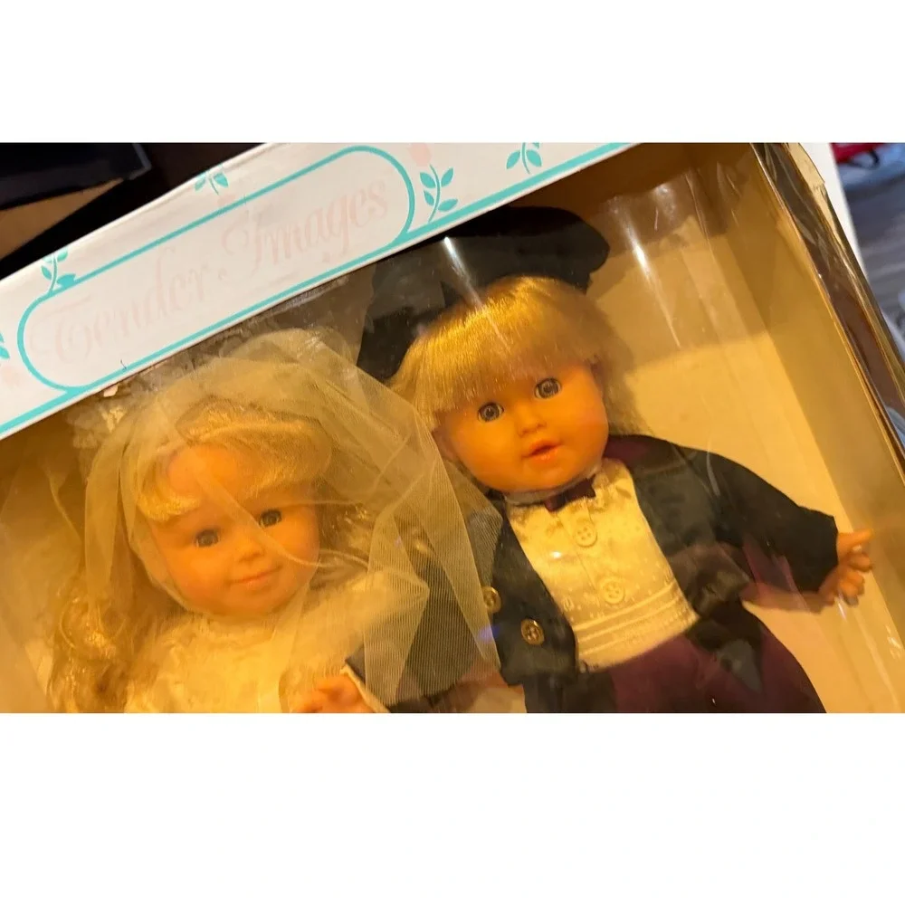 Vintage 1993 Tender Images Classic Bride and Groom 13 Inch Soft Body Dolls Kmart